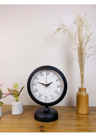 Siyah Metal Retro Masa Saati 25 20 Cm Renkli
