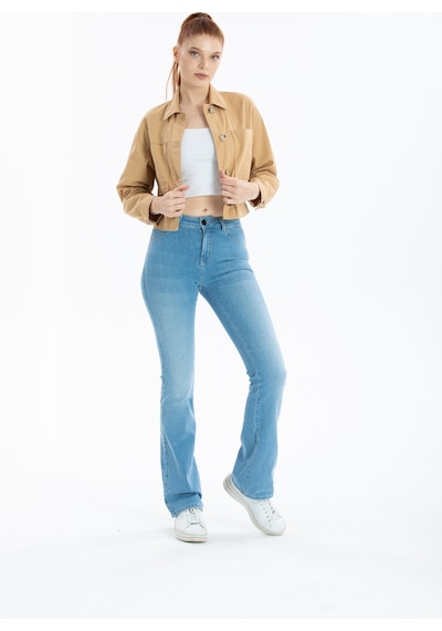 Pera Moda Çift Cepli Crop Ceket Camel