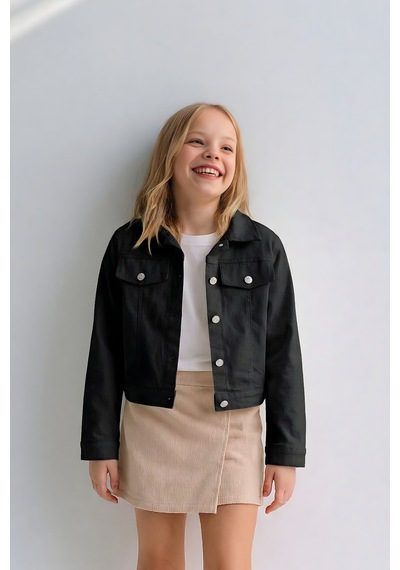 Esila Kids Kız Çocuk Gabardin Ceket Yazlık İnce Ceket Siyah