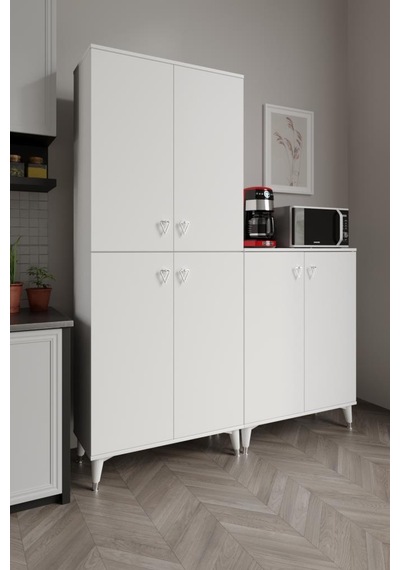 Simple Sp6190 Çok Amaçlı Dolap 6 Kapaklı Mutfak Dolabı Balkon Dolabı Kiler Banyo Dolabı Ayakkabılık Beyaz Gümüş