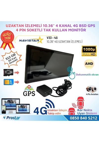 Uzaktan İzlemeli 10.36 İnç Dokunmatik 4 Kanal 4g Gps Bsd Kör Nokta Uyarı Sistemli Monitör
