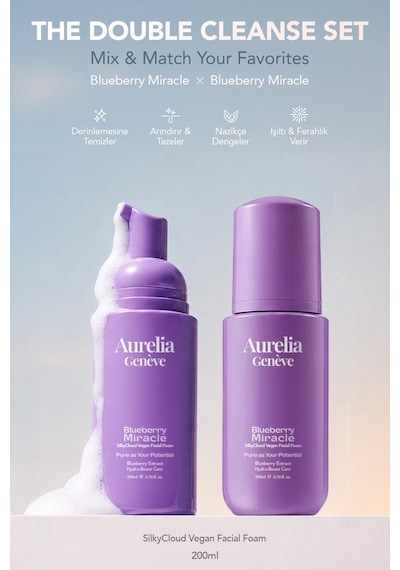The Double Cleanse - Blueberry X Blueberry Set - İkili Nemlendirici Vegan Yüz Temizleme Köpüğü Seti