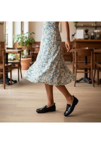 Ne&ve Shoes Siyah Rugan Deri Astarsız Esnek Kadın Günlük Şık Ve Rahat Loafer