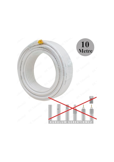 F Konnektörlü 10 Metre RG6/U Coaxial Hazır Uydu Anten Kablosu