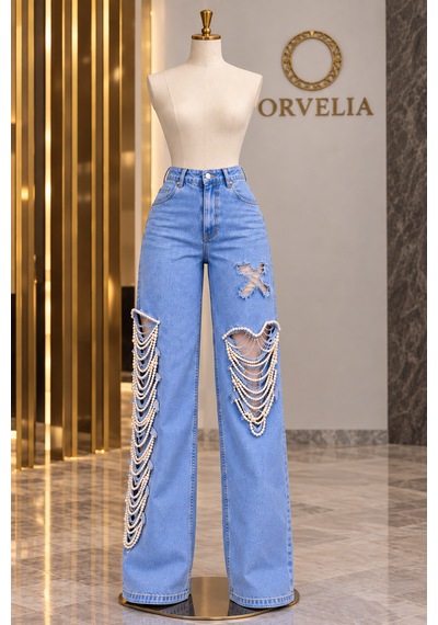 Orvelıa İnci İşleme Denim Açık Mavi