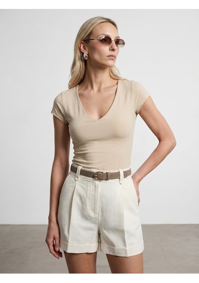 Dilvin 32840 V Yaka Basic T-shirt-taş