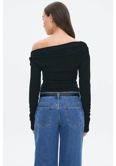 Madmext Siyah Kadın Off Shoulder Uzun Kollu Bluz Mg2567 Siyah
