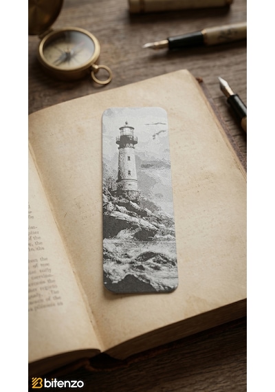 Deniz Feneri Temalı Kabartma Dokulu Kitap Ayracı - Nostaljik Manzara Tasarım Kitap Aksesuarı