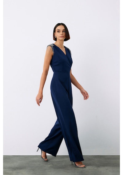 Sateen Aksesuar Detaylı Tulum - Lacivert-135222 Lacivert