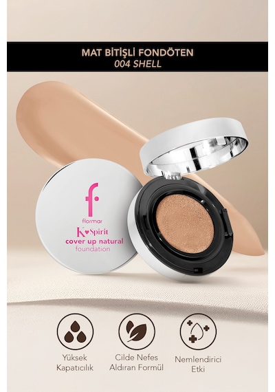 Flormar K-Spirit Cover Up Yüksek Kapatıcı & Uzun Süre Kalıcı Yarı Mat Bitişli Fondöten 004 Shell