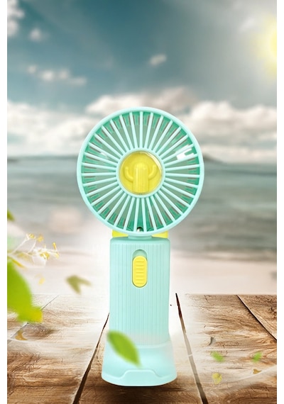Thentech Telefon Koyma Aparatlı Mini Fan Serinletici Ayaklı Şarjlı El Fanı Şarjlı Telefon Standlı Pervane Turkuaz