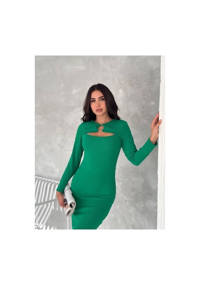 Butik İstanbul Kadın Uzun Kollu Halka Ve Pencere Dekolte Detay Fırsat Ürün Midi Boy Elbise Yeşil Butik İstanbul Kadın Uzun Kollu Halka Ve Pencere Dekolte Detay Fırsat Ürün Midi Boy Elbise Yeşil