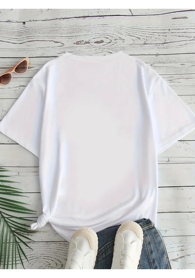 Modi Baskılı Oversize Bisiklet Yaka T-shirt - Beyaz - Mymg158840