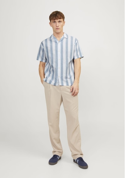 Jack & Jones Erkek Keten Karisimli Çizgili Gömlek - Ccsummer 12251116 Captains Blue Mavi