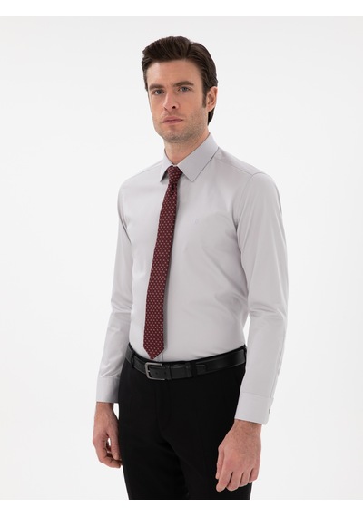 Cacharel Açık Gri Slim Fit Klasik Yaka Basic Gömlek