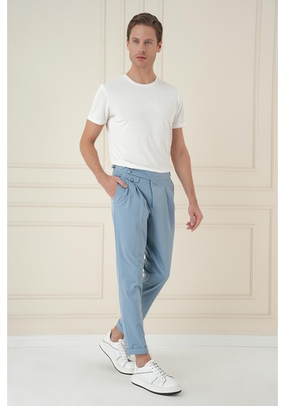 Efor Comfort Fit Beli Tokalı Çift Pileli Havacı Mavi Jogger Pantolon P 1172 Mavi