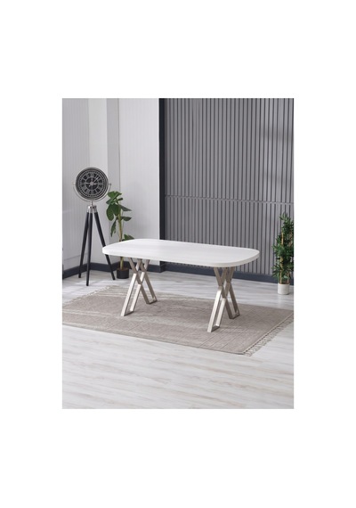 Nesa 90x170 Mdf X Ayak Masa Yemek Masası/mutfak Masası Beyaz/nikel Beyaz/nikel