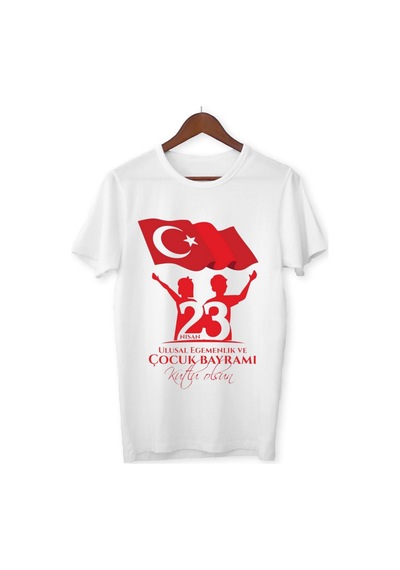 Alpşan Ticaret 23 Nisan Çocuk Bayramı Baskılı Çocuk Tişört 23 Nisan T-shirt 50 Beyaz