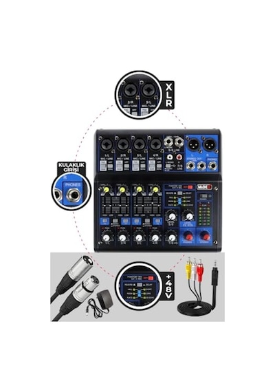 Midex Mix Paket-4 Stüdyo Youtuber Podcast Kayıt Ekipman Seti Cx1 Mikrofon Mdx-06fxu Mixer
