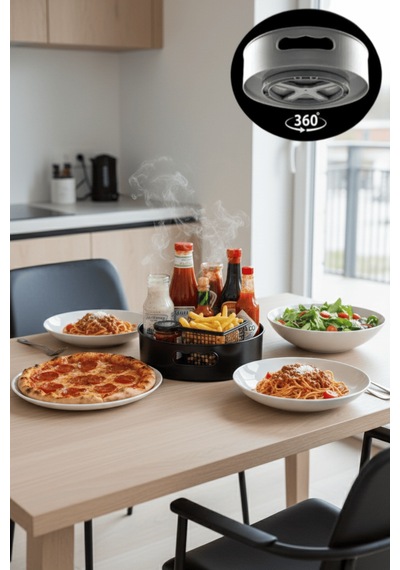 360 Derece Döner Siyah Banyo Mutfak Düzenleyici Organizer Toparlayıcı Tepsi Mıt1288 Siyah