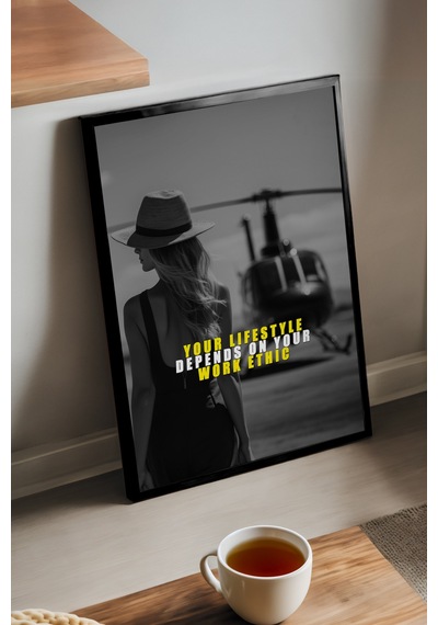 Motivasyon Yazı Siyah Ahşap Çerçeveli Poster, Dekoratif Hediyelik Duvar Tablosu