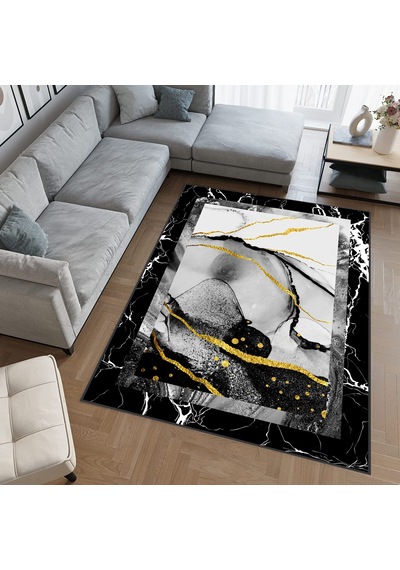 Rovigo Home Dijital Baskı Yıkanabilir Kaymaz Taban Salon Halısı Rvg0659 Siyah