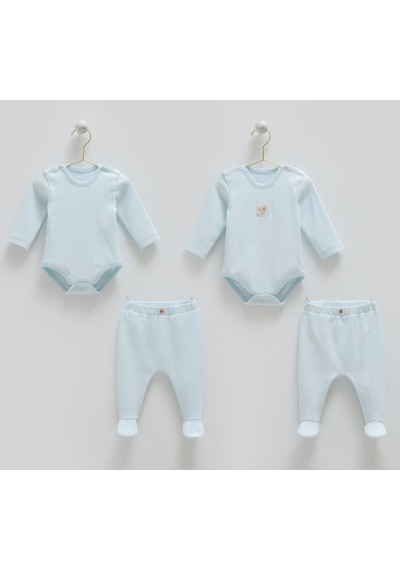 Caramell %100 Pamuk Hello Forest 4'lü Body Pantolon Set Crml.bpe1959 Mavi
