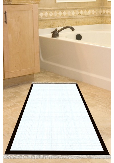 Kaymaz Taban Djt Banyo Mutfak Salon Halı Trend Saçaklı Dokuma Desen E5007 Açık Mavi
