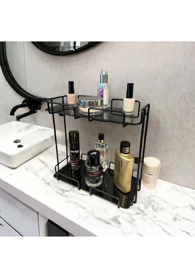 Katlı 28x14 Siyah Banyo Ve Kozmetik Düzenleyici - Çift Katlı Sunum Ve Servis Tepsisi - Makyaj Organizeri Diğer