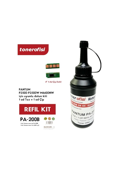 Pantum Uyumlu Pa-200B Toner Dolum Tozu + Çip P2500-P25...