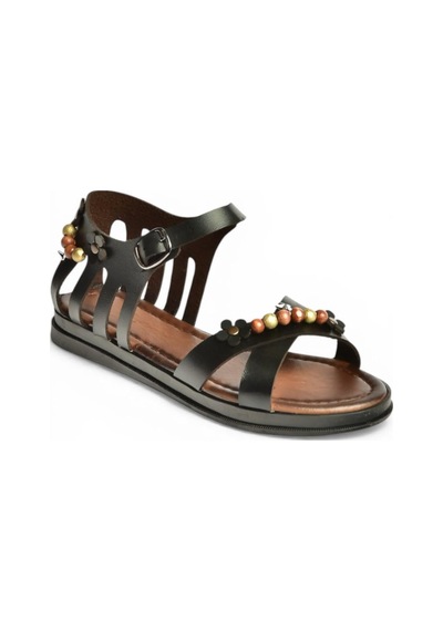 Fox Shoes Y390360203 Siyah Hakiki Deri Kadın Sandalet