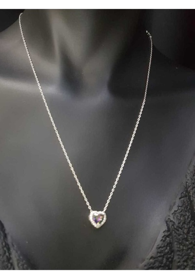 Vog Swarovski Taşlı S Model Mistik Topaz Kalp Taş Detay Gümüş Sevgiliye,arkadaşa Kolye