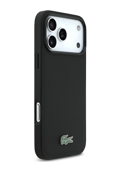 Apple Uyumlu iPhone 17 Pro Max Kılıf Lacoste Lisanslı M-safeli Pu Pike Desenli Metal Logo Kartlıklı Kapak Siyah Siyah