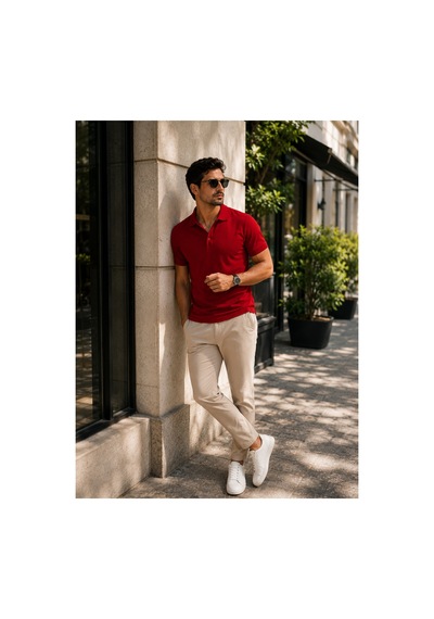 Luxic Core Erkek Polo Yaka Kırmızı Tişört Likralı Pike Kumaş Terletmez Slim Fit Günlük Şık Tasarım