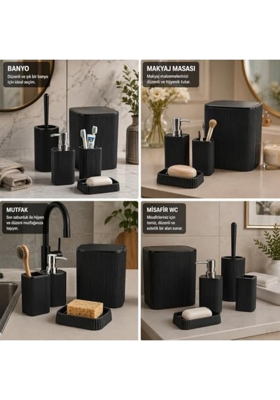 5 Parçalı Banyo Seti, Mat Siyah, Modern Tasarım, Çöp Kovası, Tuvalet Fırçası, Sıvı Sabunluk, Diş Fırçalık, Sabunluk 000 Açık Krem 5 Parçalı Banyo Seti, Mat Siyah, Modern Tasarım, Çöp Kovası, Tuvalet Fırçası, Sıvı Sabunluk, Diş Fırçalık, Sabunluk 000 Açık Krem