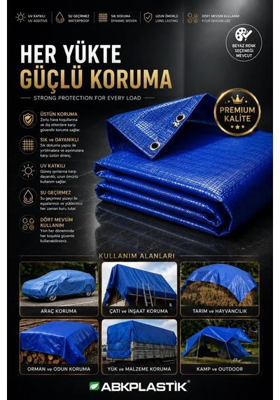 7x10 Mavi Ebatlı Pvc Branda Gölgelik Su Geçirmez Çadır - 140 Gr/m²