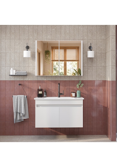 Lavabolu Mdf 80 Cm Banyo Alt Dolabı + Aynalı Üst Dolabı , Banyo Dolabı Takımı Beyaz