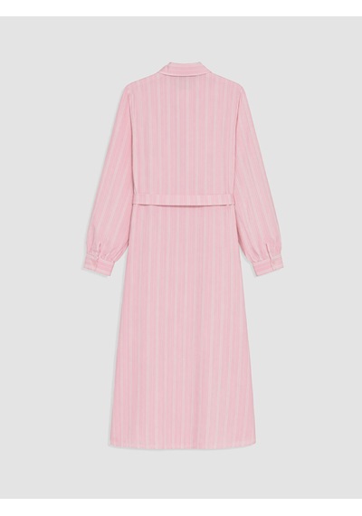 Lcw Modest Pembe Çizgili Kuşaklı Gömlek Elbise