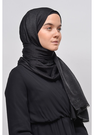 Altobeh Kadın Düz Renk Pırıltı Simli Tesettür Shawl Parlak Abiye Şal - Siyah