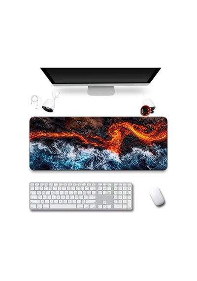 Sonictouch Klavye Mousepad 40x90cm Dikişsiz Pürüzsüz Sıvı Geçirmez Kaymaz Taban Ateş Ve Okyanus