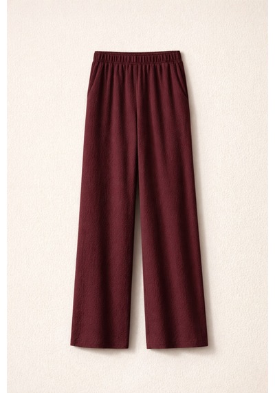Ivoire Wear Kadın Beli Lastikli Bürümcük Pantolon Bordo