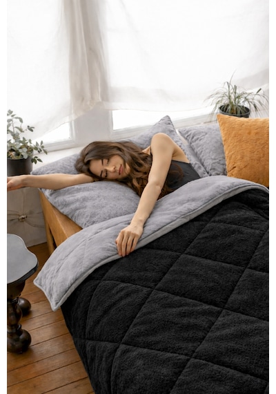 Pamuklu Lüks Çift Taraflı Tek Kişilik Welsoft Yorgan 155x215cm Siyah
