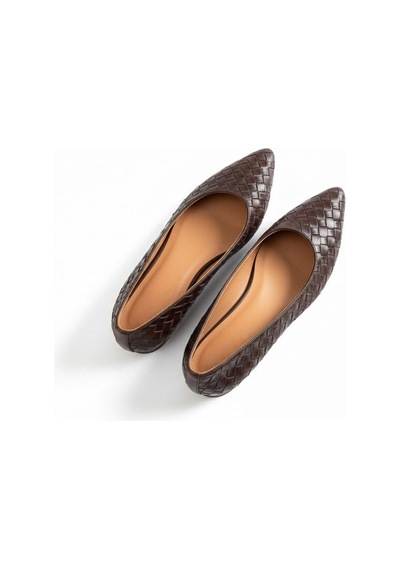 Ne&ve Shoes Kahve Hakiki Deri Örgü Detaylı Kadın Sivri Burun Şık Ve Rahat Babet Kahverengi