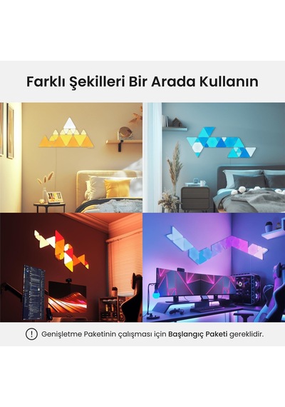 Nanoleaf Üçgen Akıllı Rgbw Duvar Paneli Genişletme Paketi App Kontrollü, 3 Parça, Beyaz, Google Home RGB