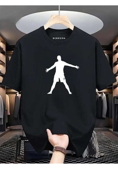 Eller Yanda Beyaz Baskılı Oversize Tişört SIYAH