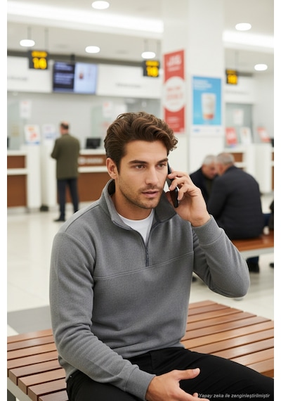 Buratti Pamuklu Regular Fit Yarım Fermuarlı Dik Yaka Erkek Kazak 456112 Gri