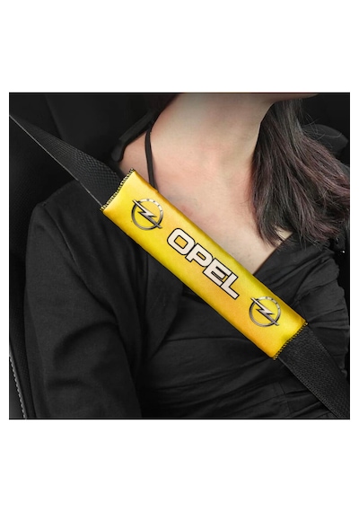 Opel Logolu Sarı Dijital Baskılı Araç Emniyet Kemer Pedi / 2 Li Set Konforlu & Şık Koruma Pedi