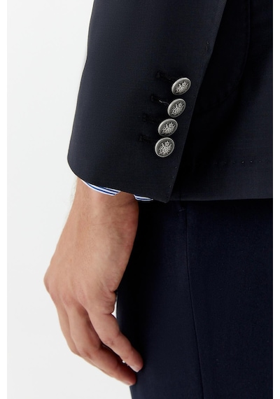 Sabri Özel Erkek Siyah Slim Fit Mono Yaka 6 Drop Yün Karışımlı Astarsız Ceket