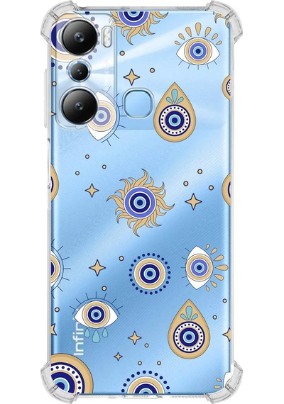 Prinrify İnfinix Hot 20i Uyumlu Nazar Boncuğu 5 Baskılı Şeffaf Köşe Korumalı Antişok Kılıf