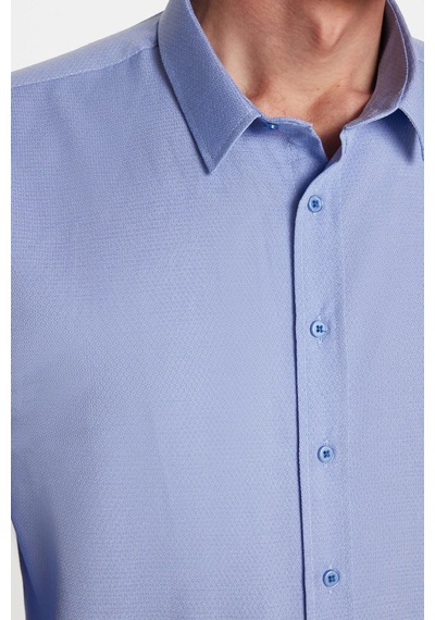 Tudors Modern Slim Fit Uzun Kollu Pamuklu Kolay Ütü Armürlü Mavi Erkek Gömlek-32640 Mavi
